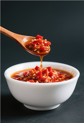 白色的陶瓷碗装满辣椒酱图片